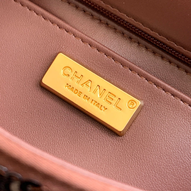 CHANEL 26S FLORAL SEQUIN CLASSIC FLAP 21 IN BROWN BRONZE SEQUIN GOLD HARDWARE