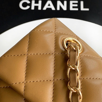 CHANEL 26S QUILTED CLASSIC FLAP MEDIUM BAG 25 IN KHAKI BROWN LAMBSKIN GOLD HARDWARE