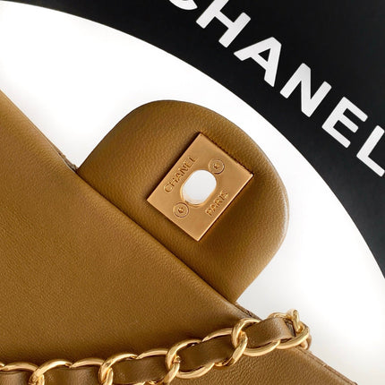 CHANEL 26S QUILTED CLASSIC FLAP MEDIUM BAG 25 IN KHAKI BROWN LAMBSKIN GOLD HARDWARE