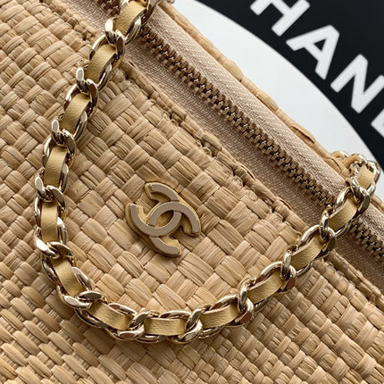 CHANEL 26S VANITY CASE 17 IN BEIGE WOVEN RAFFIA GOLD HARDWARE