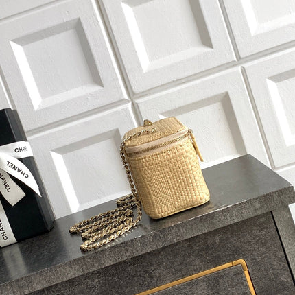 CHANEL 26S VANITY CASE 17 IN BEIGE WOVEN RAFFIA GOLD HARDWARE