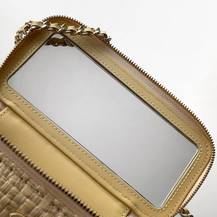 CHANEL 26S VANITY CASE 17 IN BEIGE WOVEN RAFFIA GOLD HARDWARE