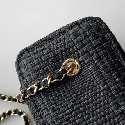 CHANEL 26S VANITY CASE 17 IN BLACK WOVEN RAFFIA GOLD HARDWARE