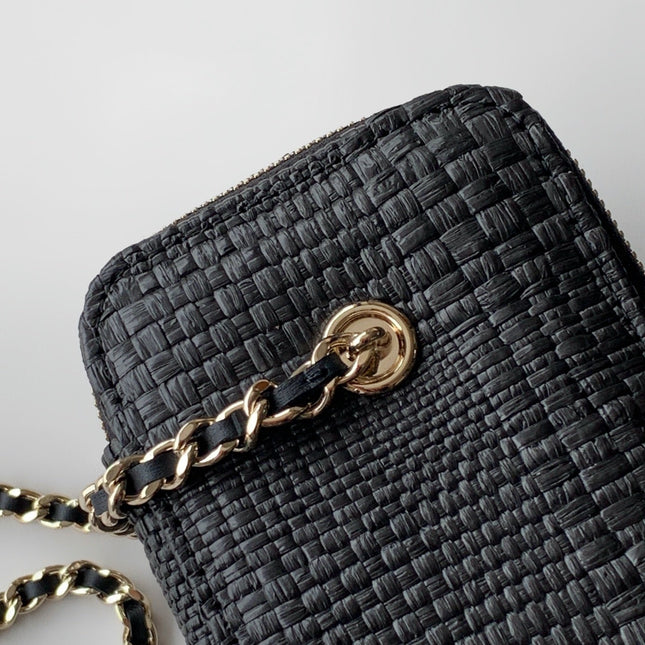 CHANEL 26S VANITY CASE 17 IN BLACK WOVEN RAFFIA GOLD HARDWARE