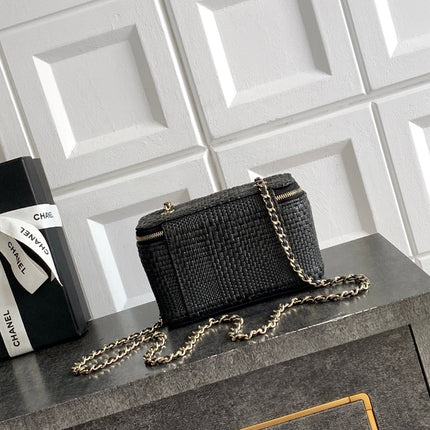 CHANEL 26S VANITY CASE 17 IN BLACK WOVEN RAFFIA GOLD HARDWARE