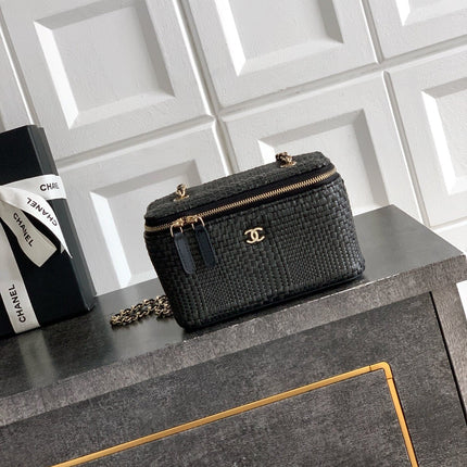 CHANEL 26S VANITY CASE 17 IN BLACK WOVEN RAFFIA GOLD HARDWARE