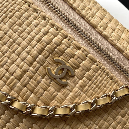 CHANEL 26S COCO CRUSH BAG 17 IN BEIGE RAFFIA AND CALFSKIN GOLD HARDWARE