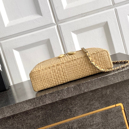 CHANEL 26S COCO CRUSH BAG 17 IN BEIGE RAFFIA AND CALFSKIN GOLD HARDWARE
