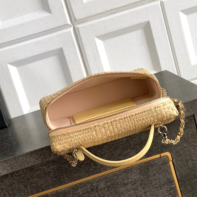 CHANEL 26S COCO CRUSH BAG 17 IN BEIGE RAFFIA AND CALFSKIN GOLD HARDWARE