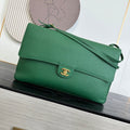 CHANEL 26S MAXI FLAP BAG 39 IN GREEN GRAINED CALFSKIN GOLD HARDWARE