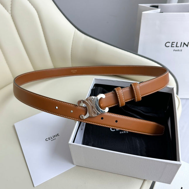 MEDIUM TRIOMPHE BELT 25MM BRONZE BROWN LEATHER SILVER HARDWARE