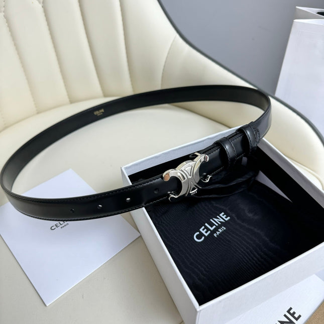 MEDIUM TRIOMPHE BELT 25MM BLACK LEATHER SILVER HARDWARE