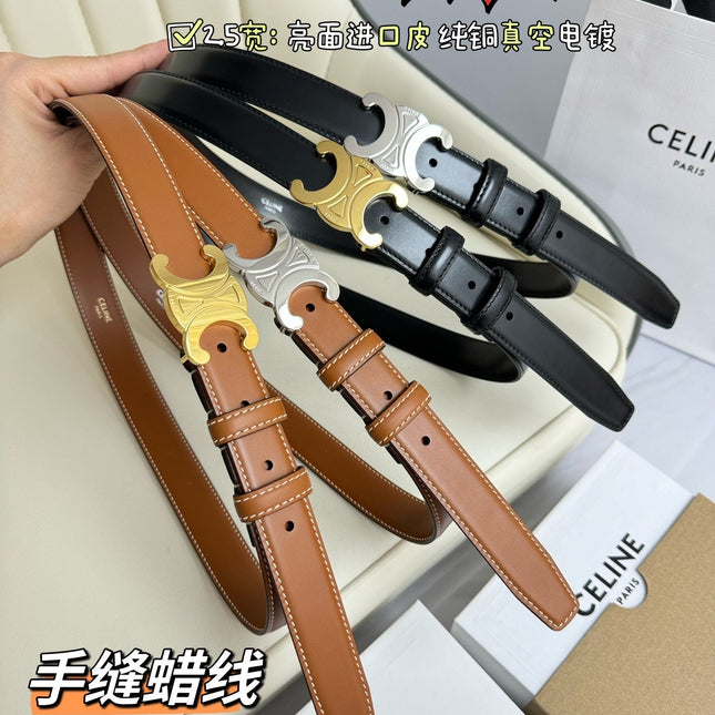 MEDIUM TRIOMPHE BELT 25MM BLACK LEATHER SILVER HARDWARE