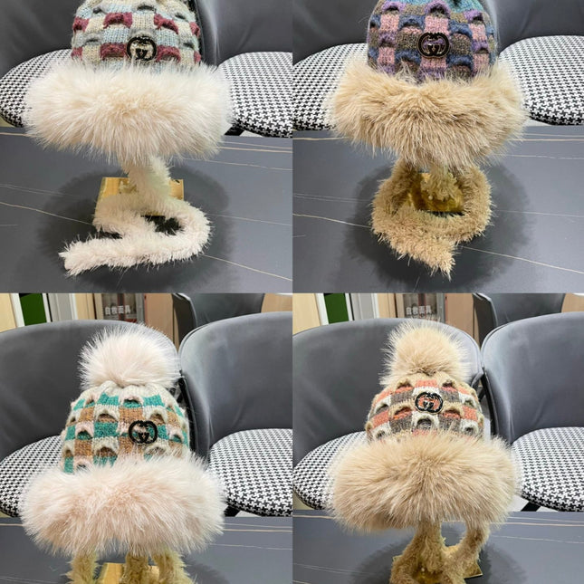 BEANIE HAT IN COLORFUL WOOL AND RABBIT FUR 392116