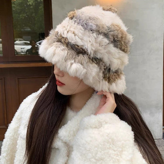 BUCKET HAT IN BROWN MIX WHITE FLEECE 412797