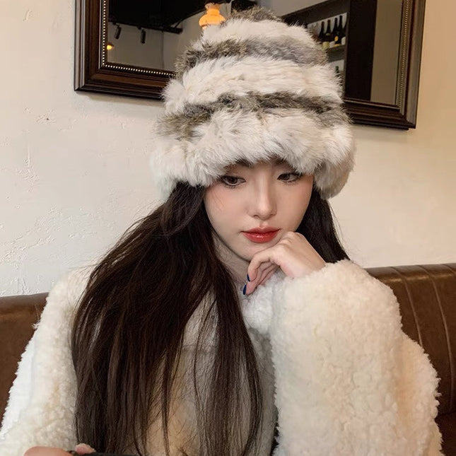 BUCKET HAT IN BROWN MIX WHITE FLEECE 412797