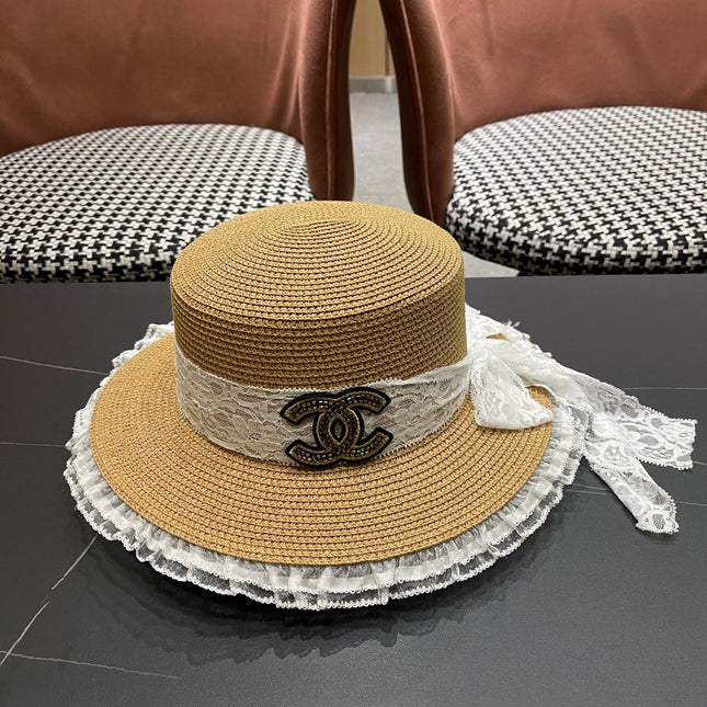 CHANEL 26S FLAT-BRIM STRAW HAT 338188