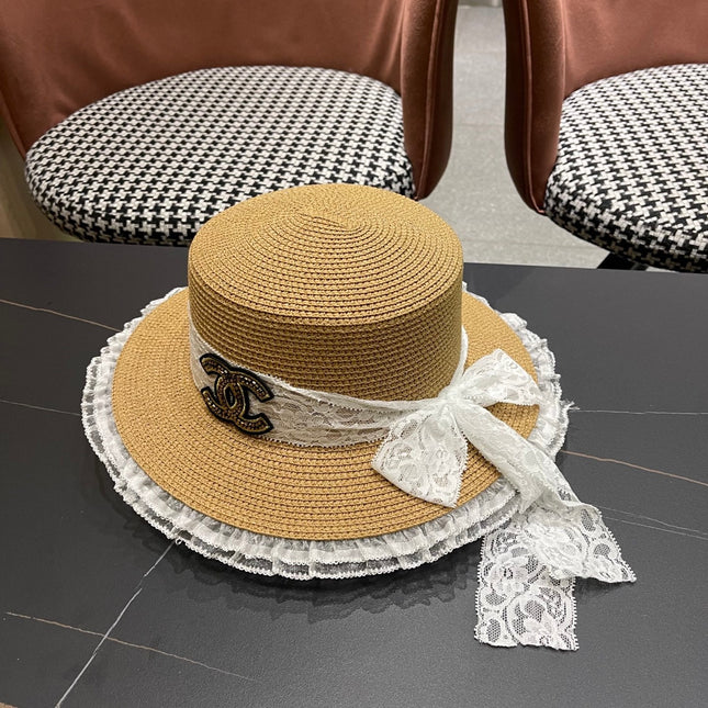 CHANEL 26S FLAT-BRIM STRAW HAT 338188