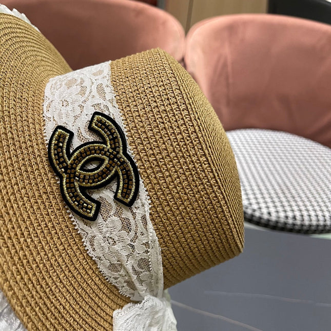 CHANEL 26S FLAT-BRIM STRAW HAT 338188