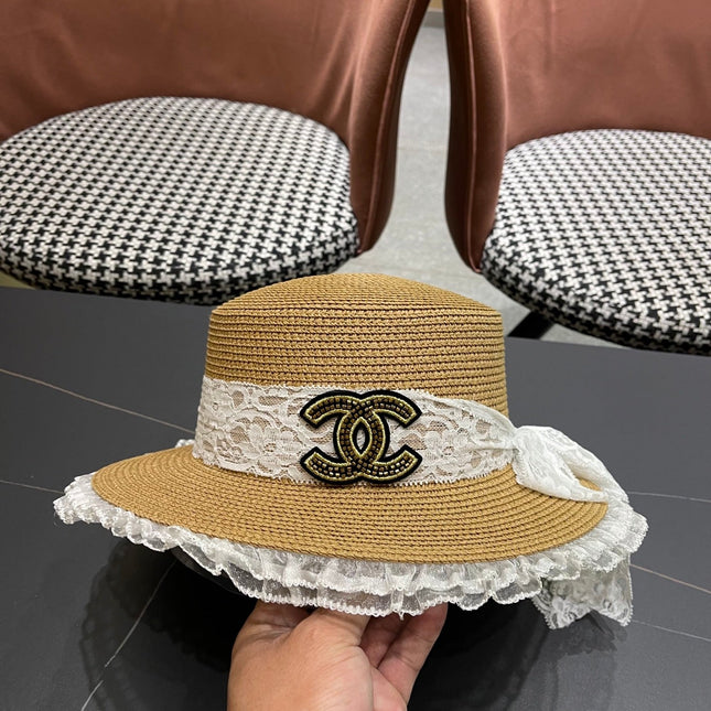 CHANEL 26S FLAT-BRIM STRAW HAT 338188