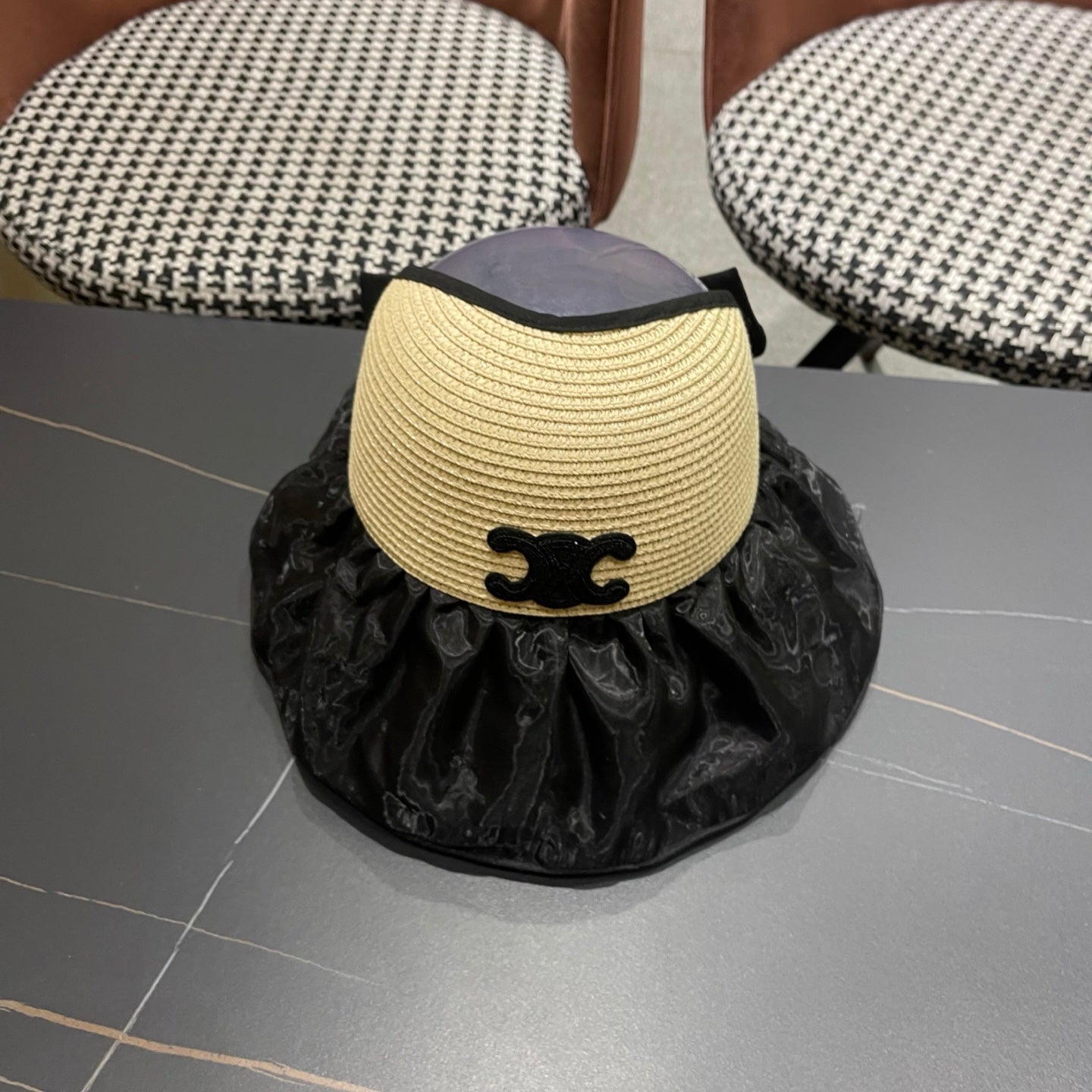 CELINE 26S STRAW CROWN RUFFLE-BRIM SUN HAT STYLE 112