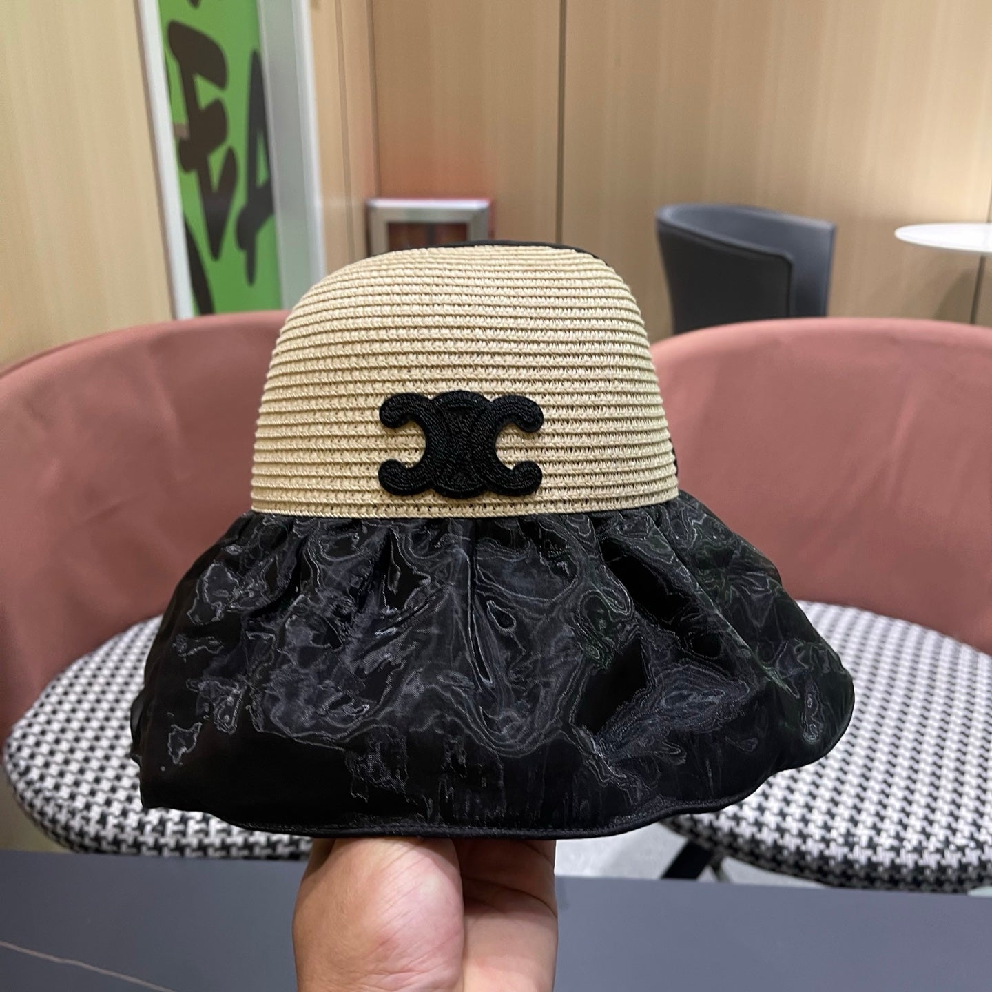 CELINE 26S STRAW CROWN RUFFLE-BRIM SUN HAT STYLE 112