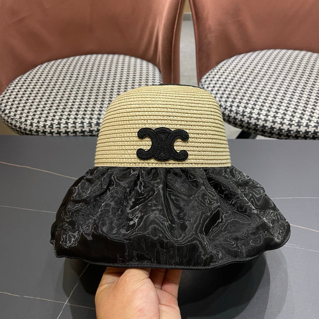 CELINE 26S STRAW CROWN RUFFLE-BRIM SUN HAT STYLE 112