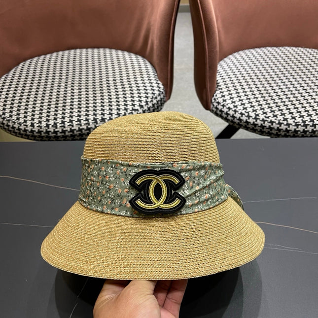 CHANEL 26S FLORAL RIBBON STRAW CLOCHE HAT 335747