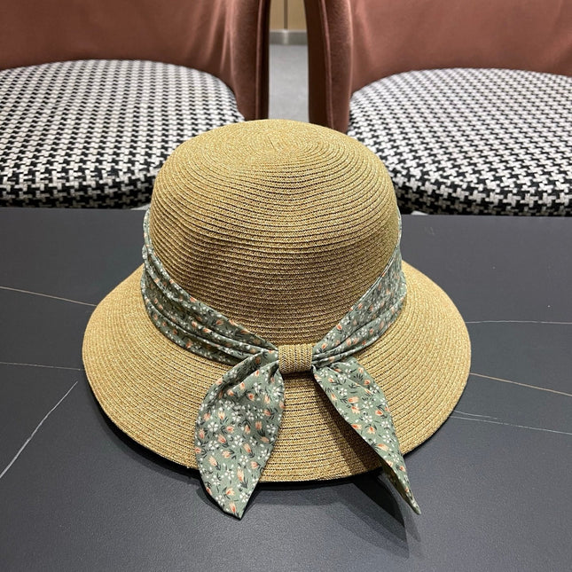 CHANEL 26S FLORAL RIBBON STRAW CLOCHE HAT 335747