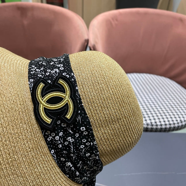 CHANEL 26S FLORAL RIBBON STRAW CLOCHE HAT 335746