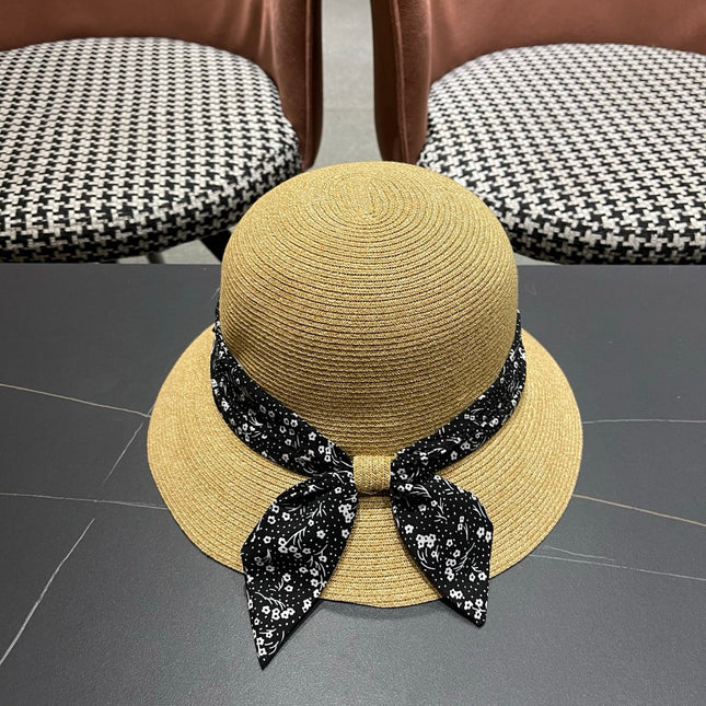 CHANEL 26S FLORAL RIBBON STRAW CLOCHE HAT 335746