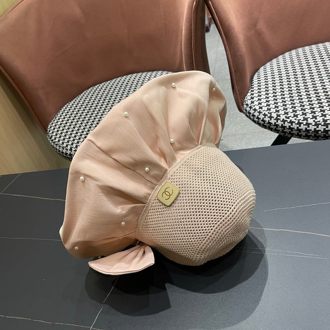 CHANEL 26S CHIFFON BOW & PEARL STRAW CLOCHE HAT 335759
