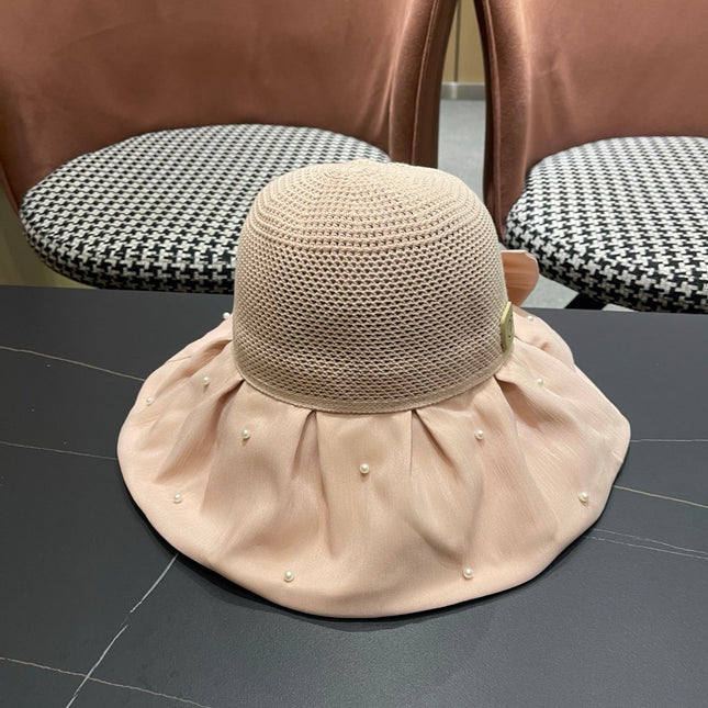 CHANEL 26S CHIFFON BOW & PEARL STRAW CLOCHE HAT 335759