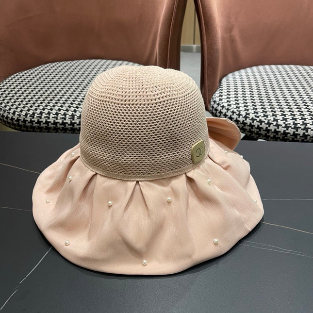 CHANEL 26S CHIFFON BOW & PEARL STRAW CLOCHE HAT 335759