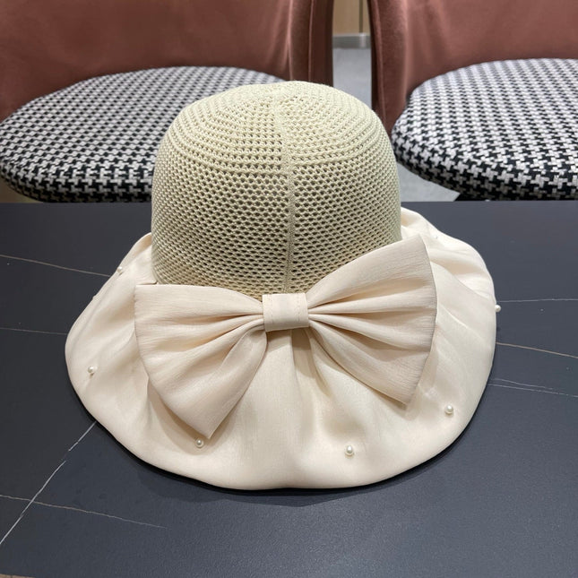 CHANEL 26S CHIFFON BOW & PEARL STRAW CLOCHE HAT 335758