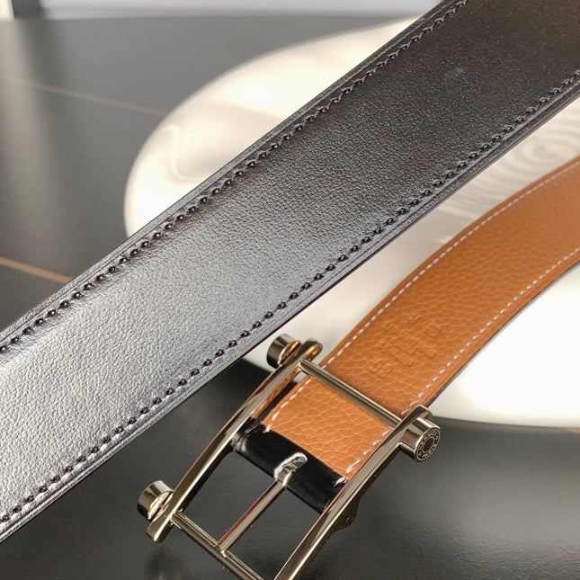 HM REVERSIBLE BLACK AND BRONZE BROWN LEATHER STRAP 32 MM SILVER HARDWARE