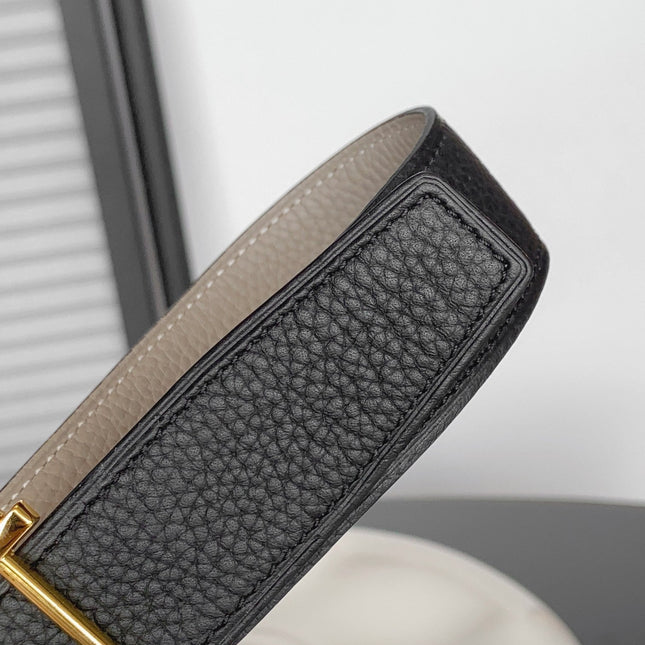 HM REVERSIBLE BLACK AND BLACK AND KHAKI BROWN LEATHER STRAP 32 MM GOLD HARDWARE