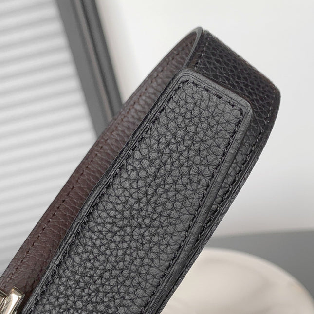 HM REVERSIBLE BLACK AND CHOCOLATE BROWN LEATHER STRAP 32 MM COPPER HARDWARE