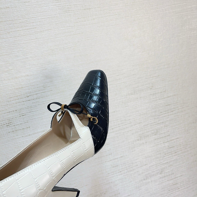DIOR 26S HIGH HEELS IN BLACK MIX WHITE CROC-EMBOSSED CALFSKIN WITH CHARMS
