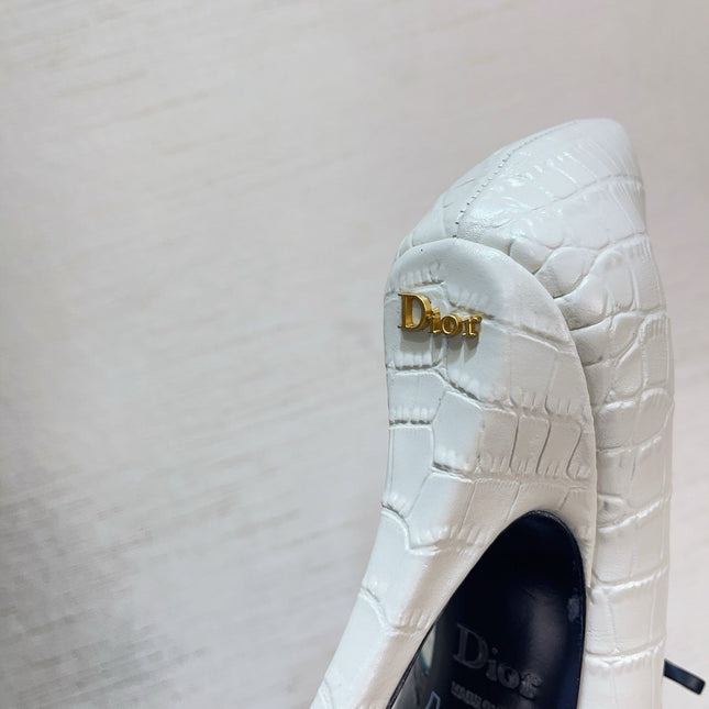 DIOR 26S HIGH HEELS IN BLACK MIX WHITE CROC-EMBOSSED CALFSKIN WITH CHARMS