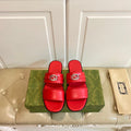 GG SANDAL WITH ROUND INTERLOCKING G IN SCARLET RED CALFSKIN