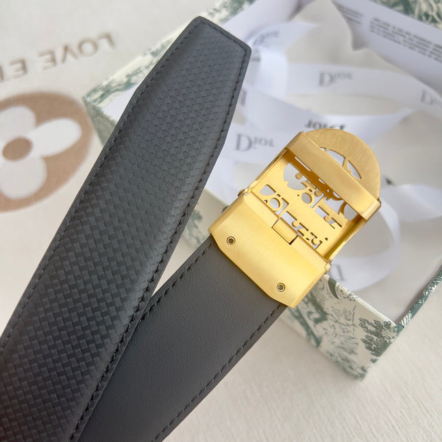 DIOR 26S CD LOGO BELT IN BLACK TEXTURED CALFSKIN GOLD HARDWARE