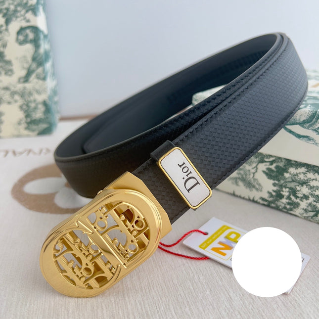 DIOR 26S CD LOGO BELT IN BLACK TEXTURED CALFSKIN GOLD HARDWARE