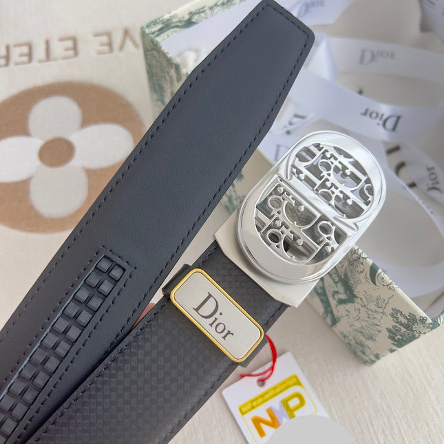 DIOR 26S CD LOGO BELT IN BLACK TEXTURED CALFSKIN SILVER HARDWARE