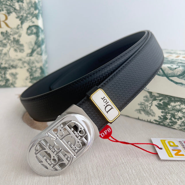 DIOR 26S CD LOGO BELT IN BLACK TEXTURED CALFSKIN SILVER HARDWARE