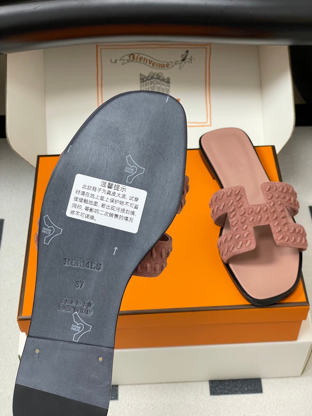 HM 25S ORAN SANDAL IN PEACHY PINK SUEDE AND LAMBSKIN