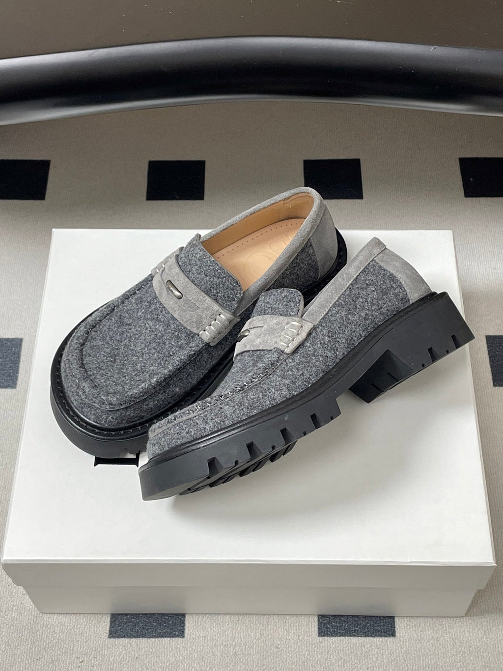 LOEWE 26S LOAFER IN GRAY FABRIC