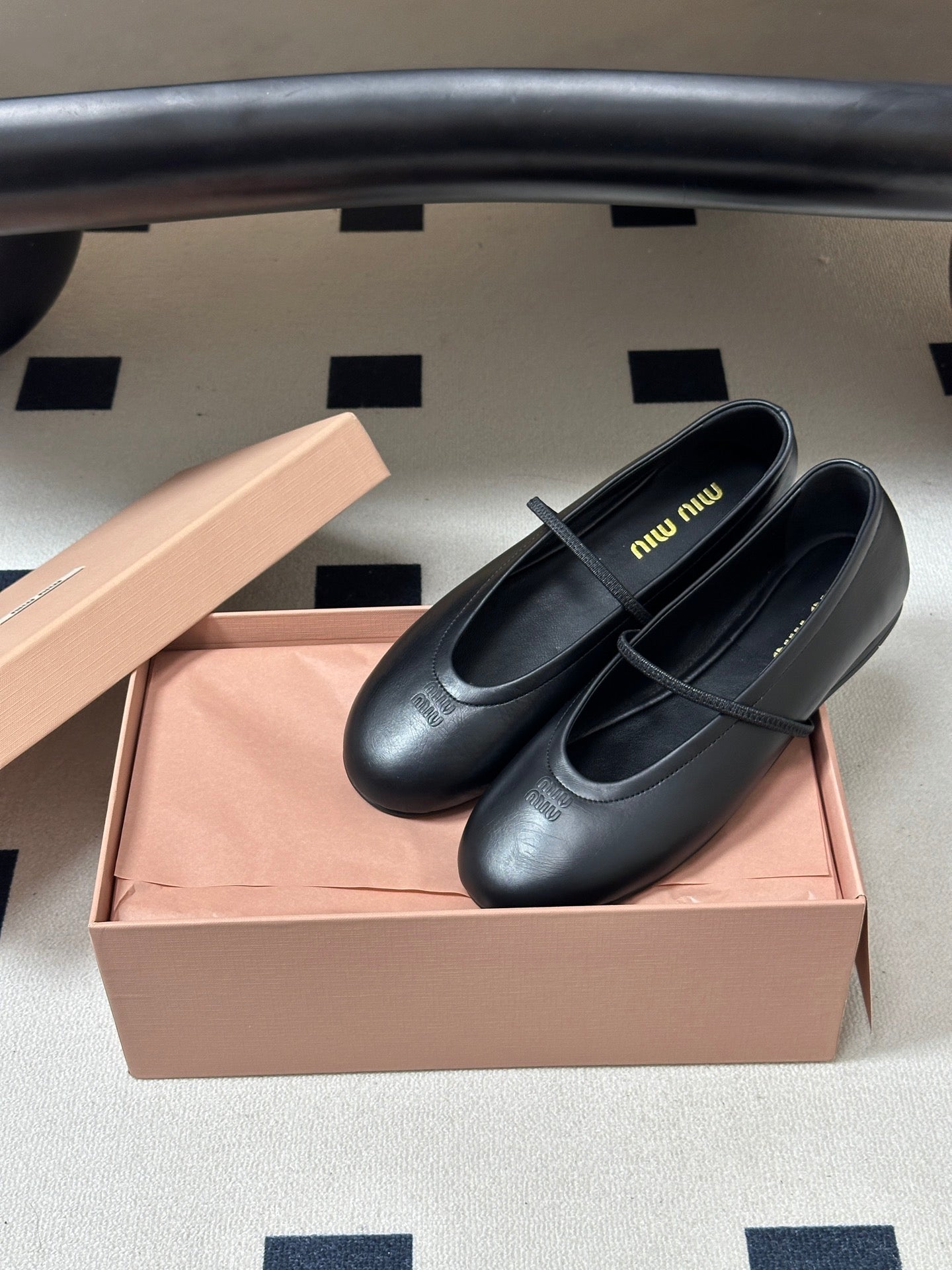 MIUMIU 26S BALLET FLATS IN BLACK LAMBSKIN