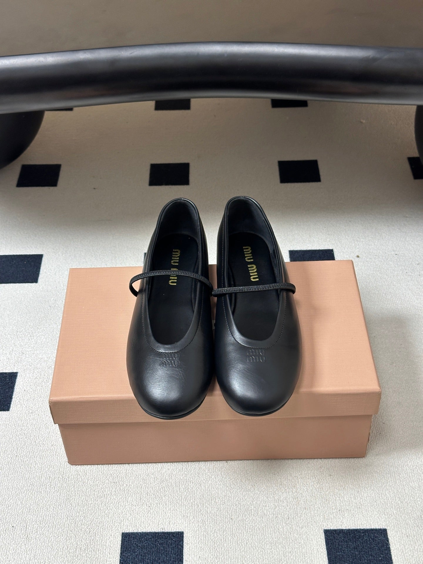 MIUMIU 26S BALLET FLATS IN BLACK LAMBSKIN