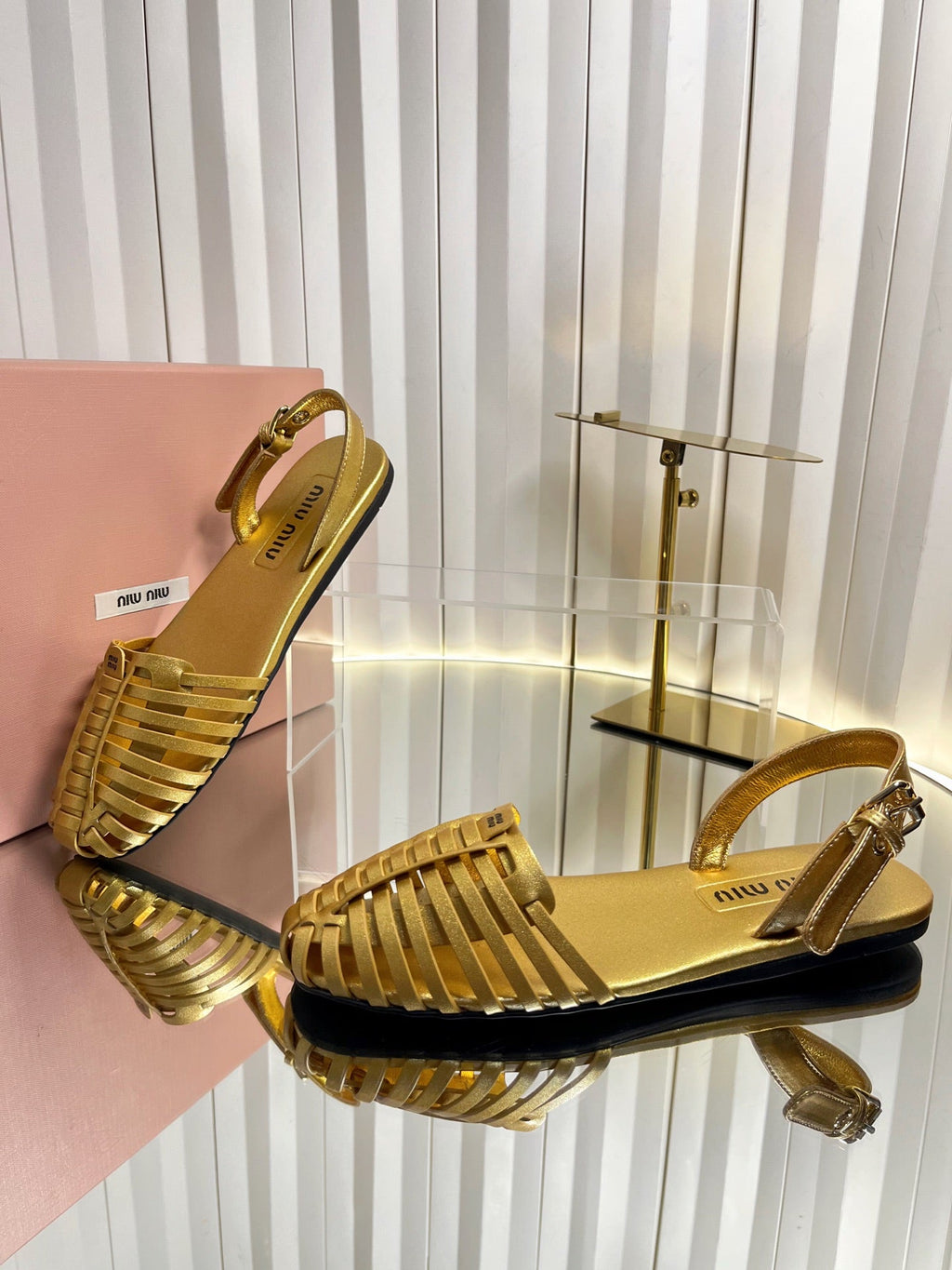 MIUMIU 26S SLINGBACK SANDALS IN GOLD CALFSKIN